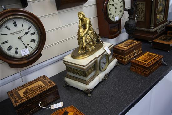 A mid 19th century French ormolu mounted white marble mantel clock, height 17.5in.